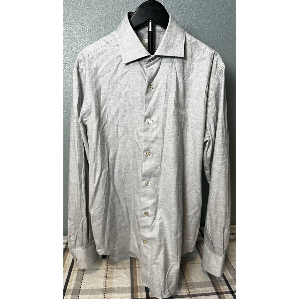 Eleventy Platinum Men's Soft Cotton Blend Button Down Light Gray Size Large